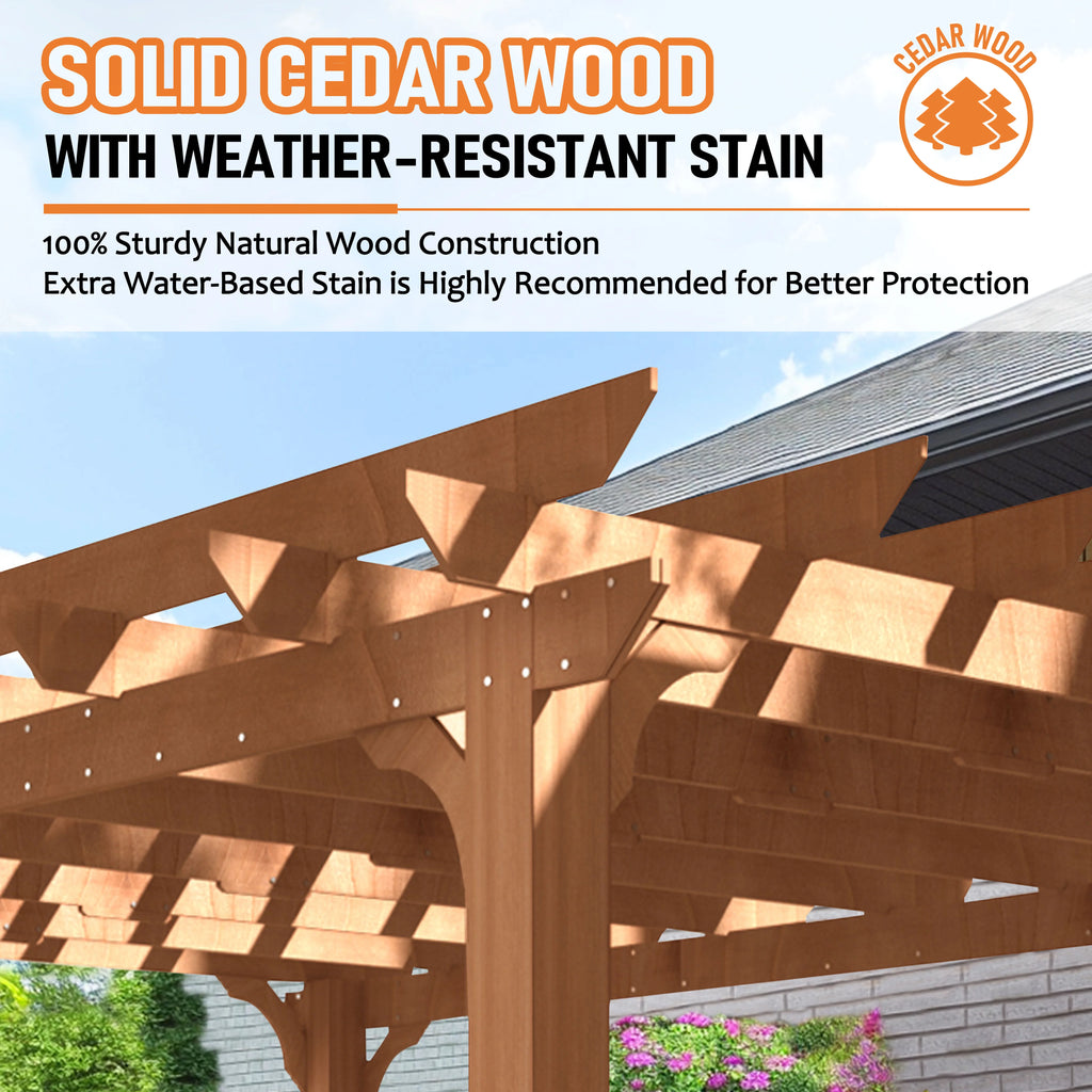 VEIKOUS 12'x10' Cedar Wood Pergola w/ Flat Roof and Ground Stakes for Outdoor Patio, Garden, Deck