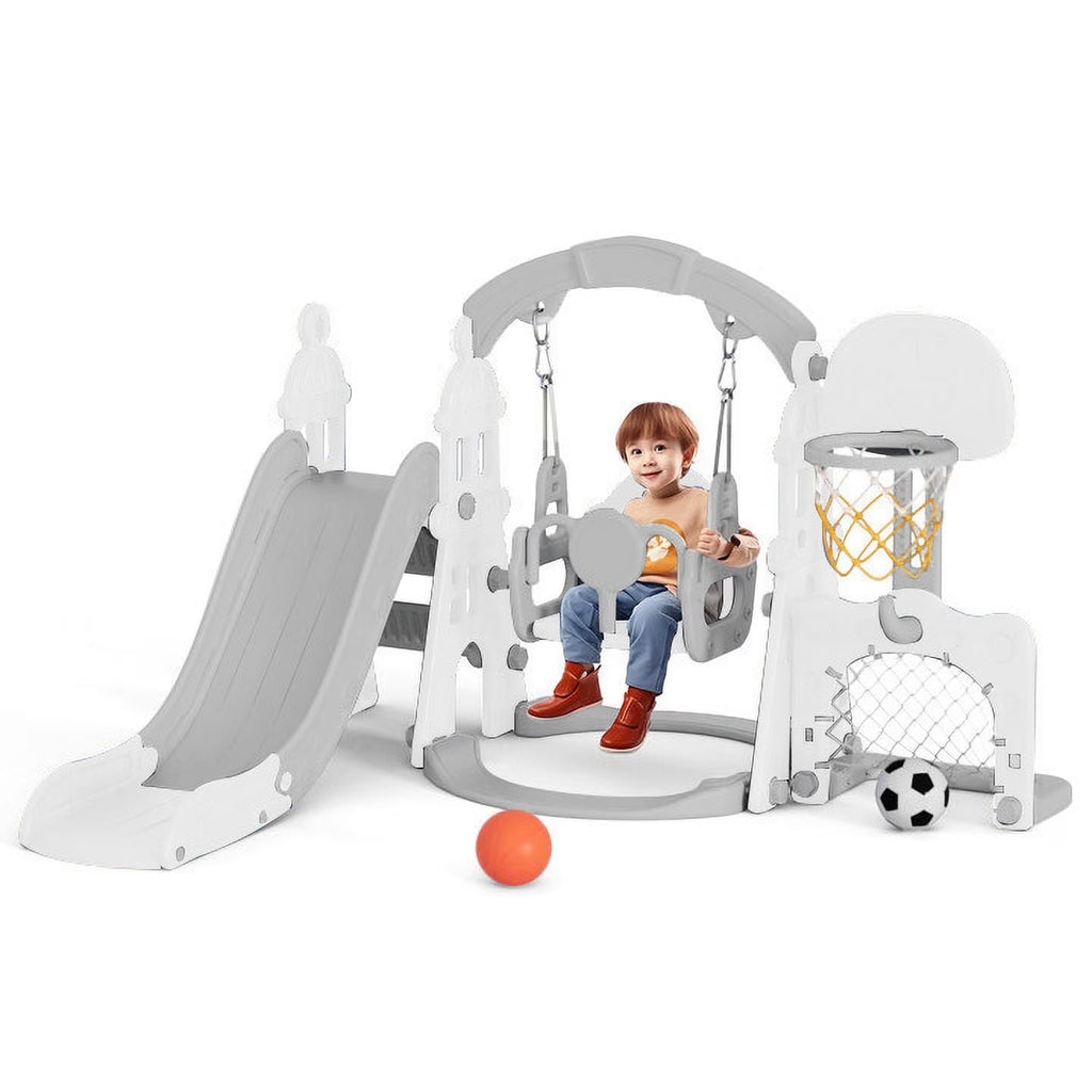 KORIMEFA 6-in-1 Kids Slide and Swing Set - Perfect for Toddlers 1-6 Years - Indoor and Outdoor Playground Slide, Swing, Basketball Hoop, and Climber Toy