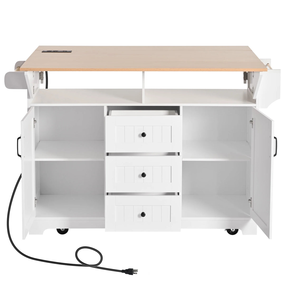 Homy Casa Rolling Large Garage Storage Cabinet with Dual Drop Leaves, Power Outlets for Office Gym, School