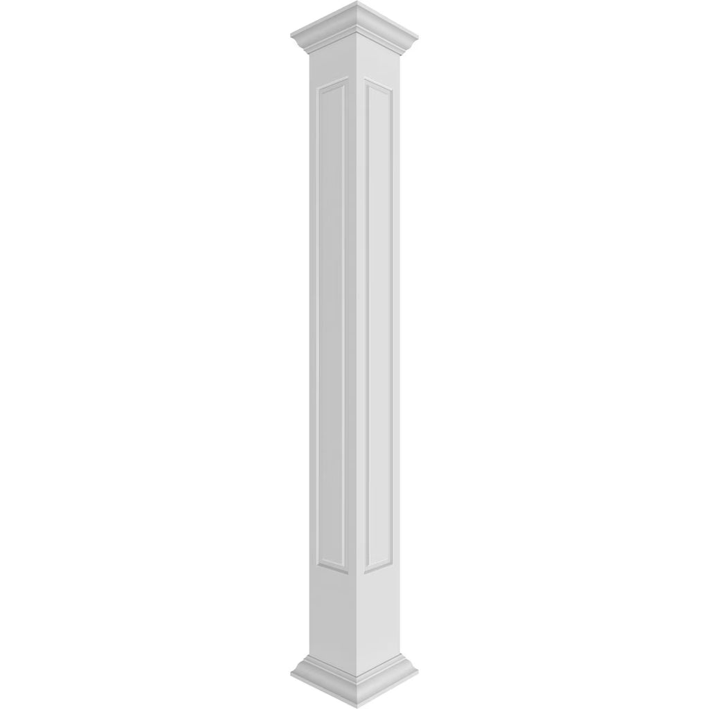 Ekena Millwork 6"W x 8'H Craftsman Classic Square Non-Tapered, Raised Panel PVC Column Kit, Crown Capital & Crown Base