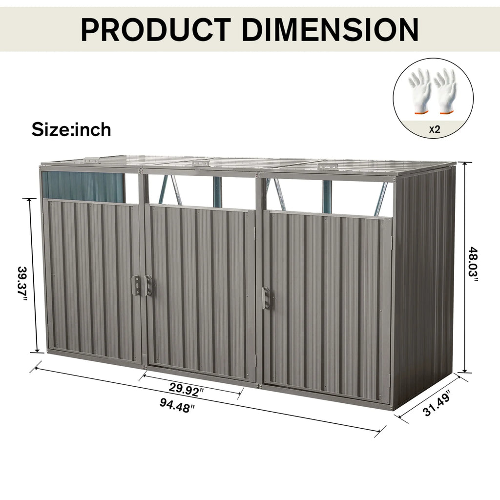 JXXRZ Metal Garbage Bin Shed for 2 Trash Cans with Lockable Doors and Lids,Galvanized Steel Garbage Bin Storage Shed for Garden Yard Lawn, Black