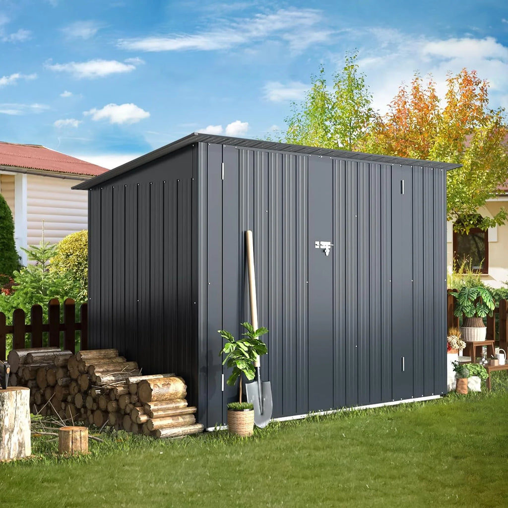 YODOLLA Outdoor Storage Shed, 3 x 7 Ft Bike Sheds & Outdoor Storage, Small Metal Outdoor Storage Cabinet for Garden