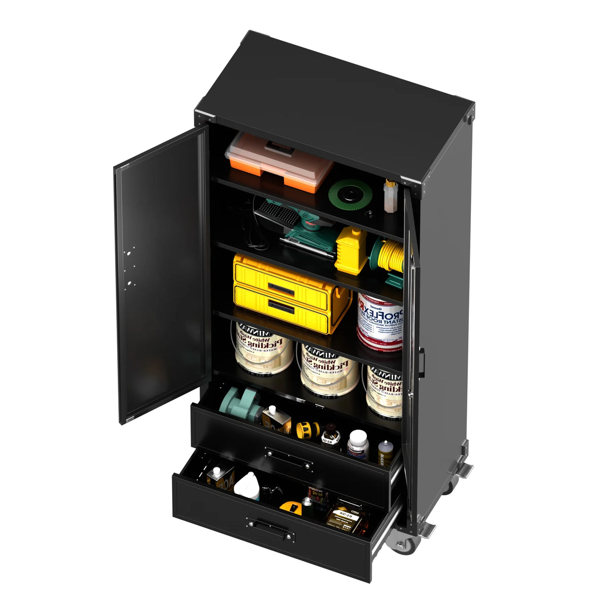GangMei 71 Inches Tall Metal Garage Storage Cabinets with 5 Adjustable Shelves & Pegboards, Lockable Steel Black Storage Cabinet with Doors for Office, Home, School, Shops, Garage, Assembly required