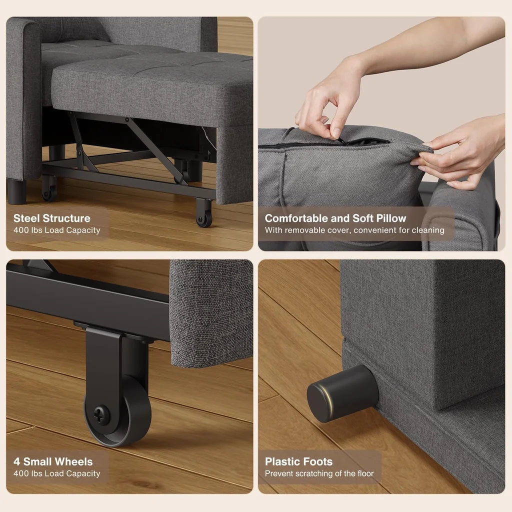 Convertible Sleeper Chair, Aiho 3-in-1 Convertible Sofa Bed Recliner Chair with Pull Out Couch - Dark Gray
