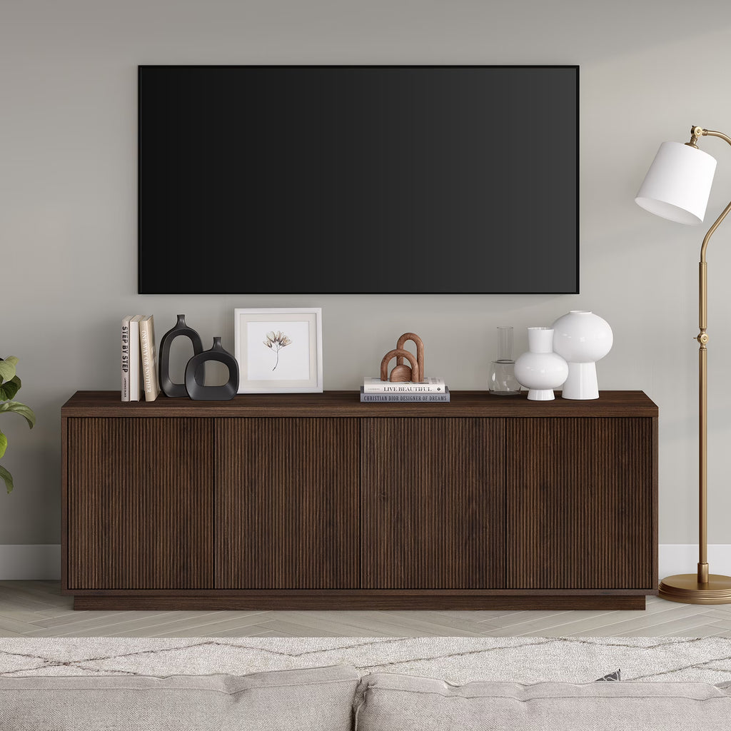 Evelyn&Zoe Hanson Rectangular TV Stand for TV's up to 75", Black Grain