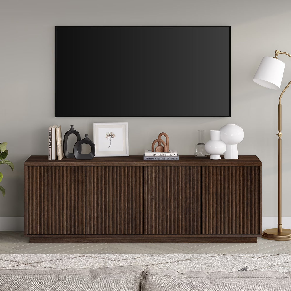 Evelyn&Zoe Hanson Rectangular TV Stand for TV's up to 75", Black Grain