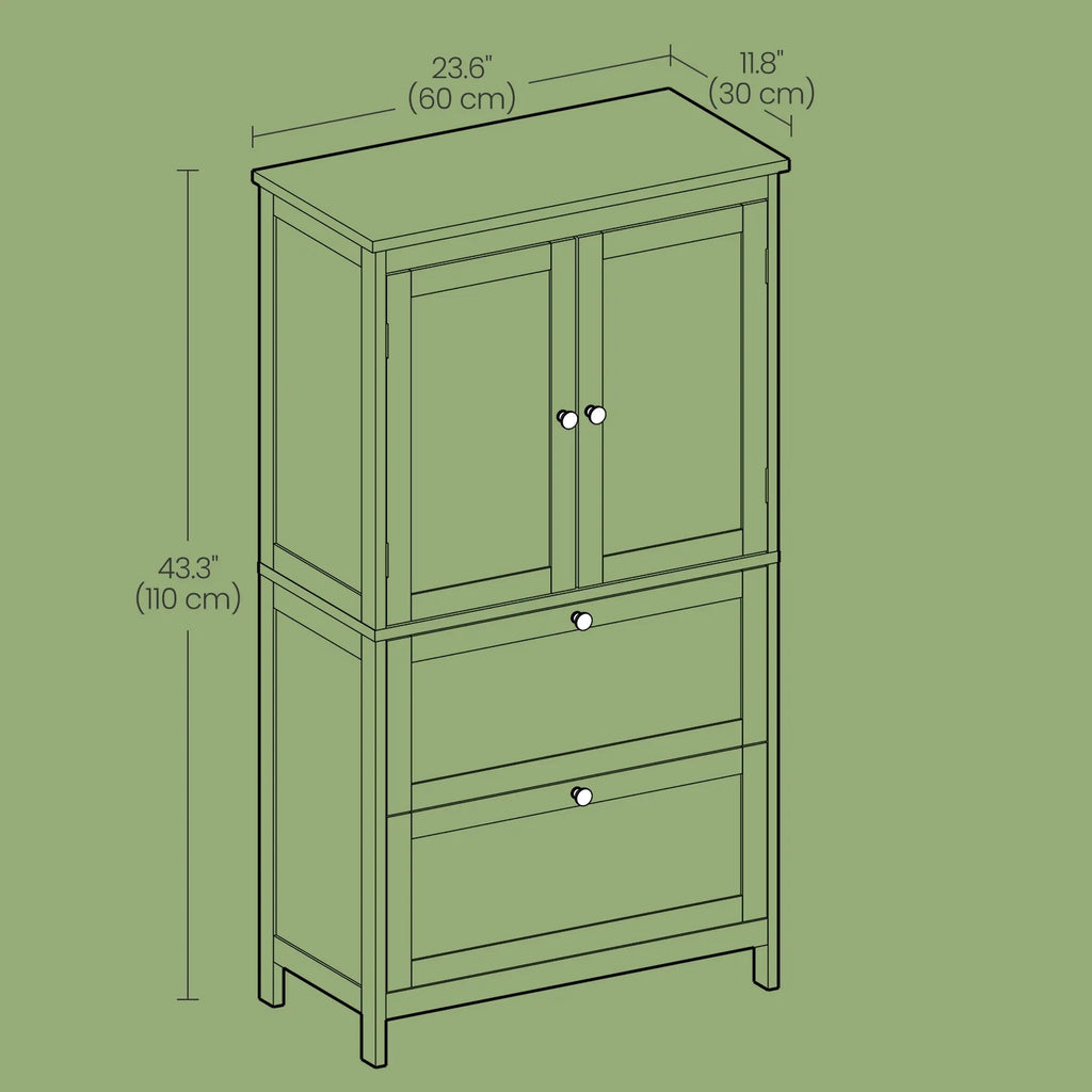 LEDREM Freestanding Storage Cabinet with 2 Doors & 2 Drawers, Adjustable Shelf, Wall-Mounted Anti-Tip Design, 11.8" x 23.6" x 43.3", Forest Green