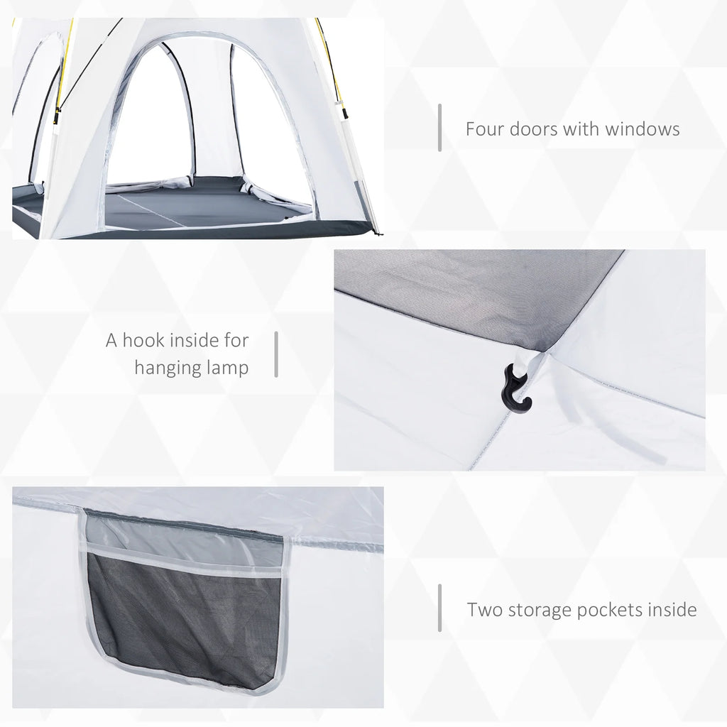Outsunny Camping Tents 4 Person Pop Up Tent w/ Windows, Doors, Blue