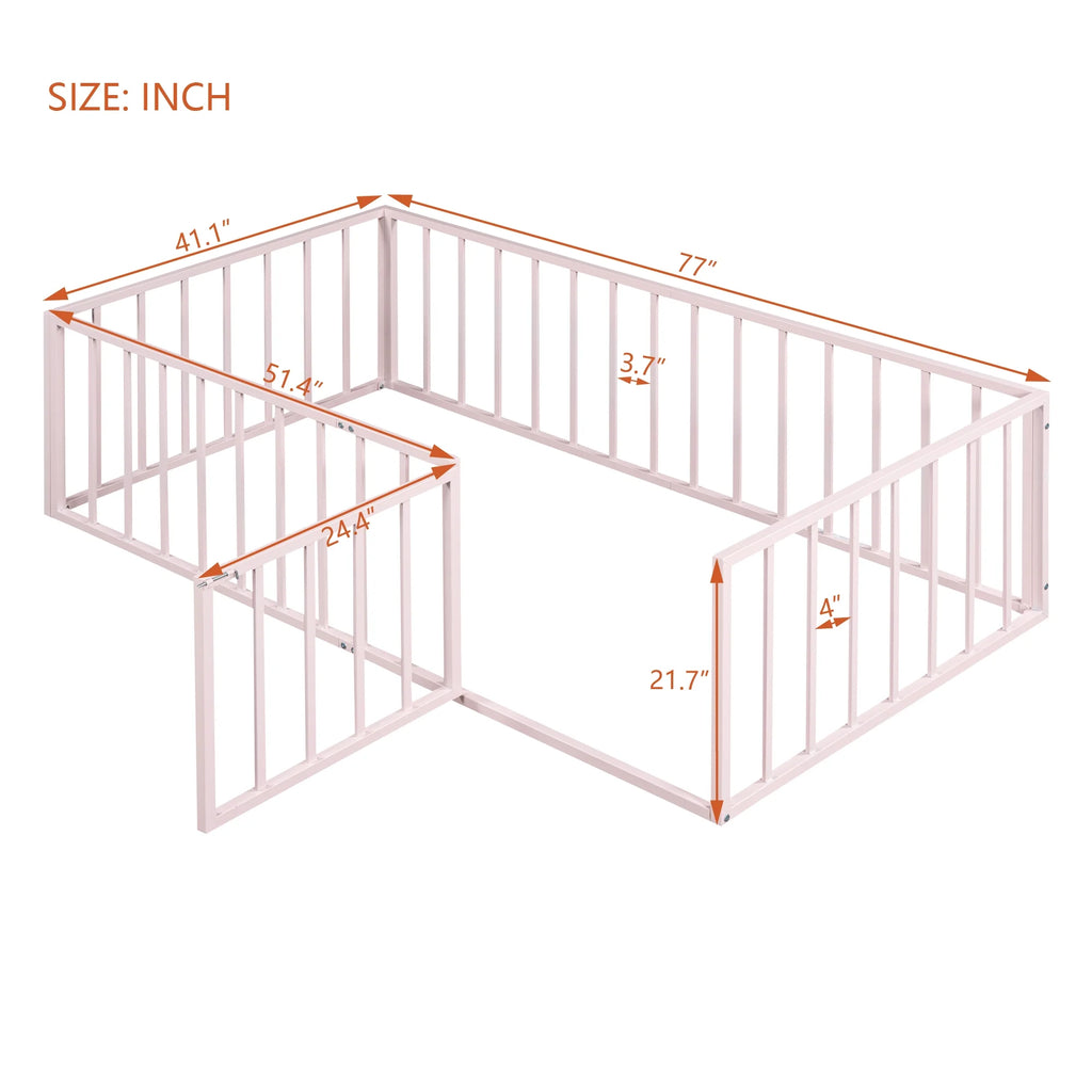 Bellemave Full Size Bed Frame, Full Montessori Bed with Safety Guardrails and Detachable Fence, Wood Full Daybed Frame, Low Profile & Rounded Corners Design, Natural