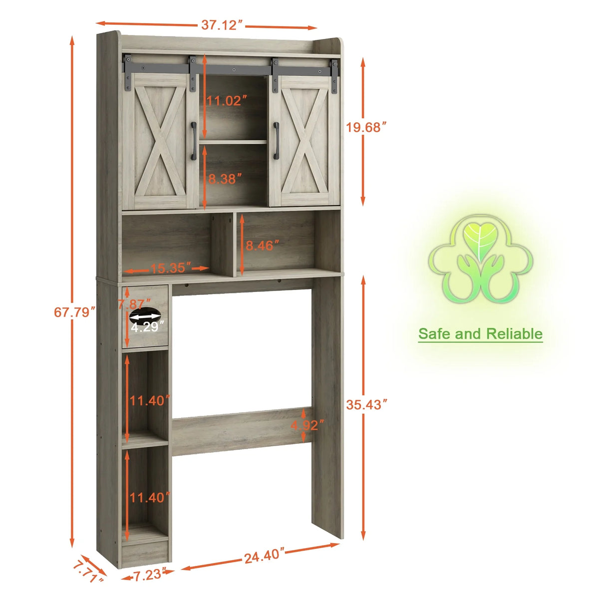 Over The Toilet Storage Cabinet, Farmhouse Storage Cabinet Over Toilet with Sliding Doors Home Space-Saving Toilet Rack, for Bathroom, Restroom, Laundry