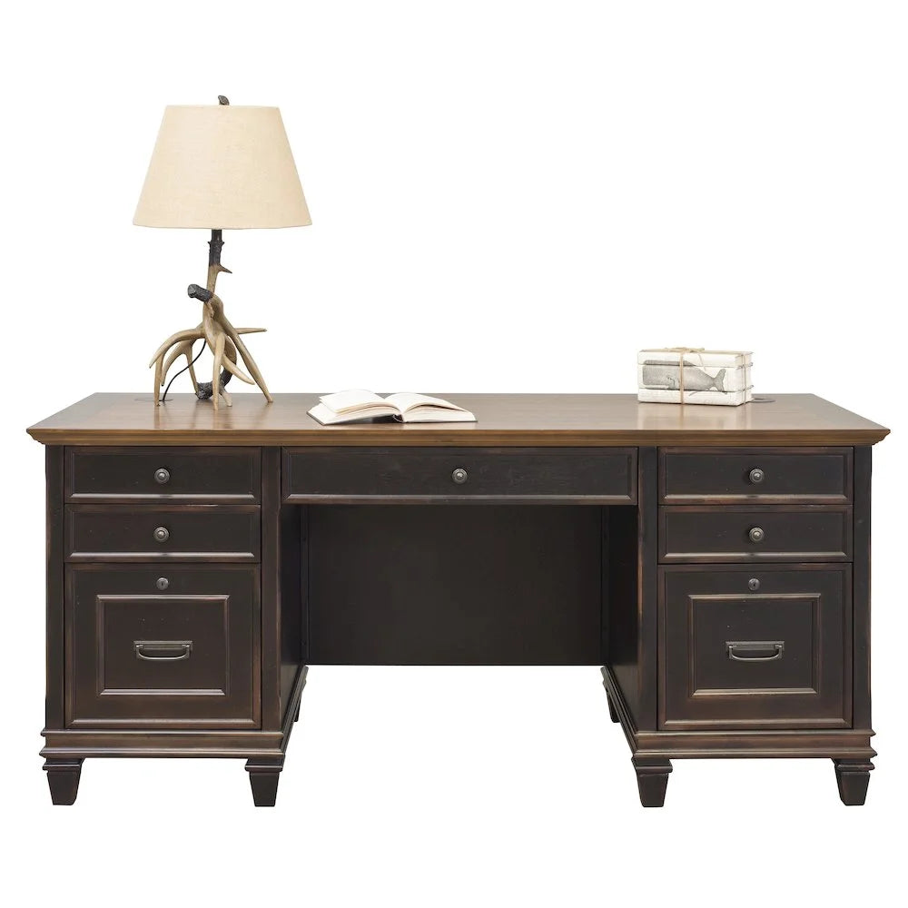 Martin Furniture Hartford White Wood Double Pedestal Desk Executive Desk