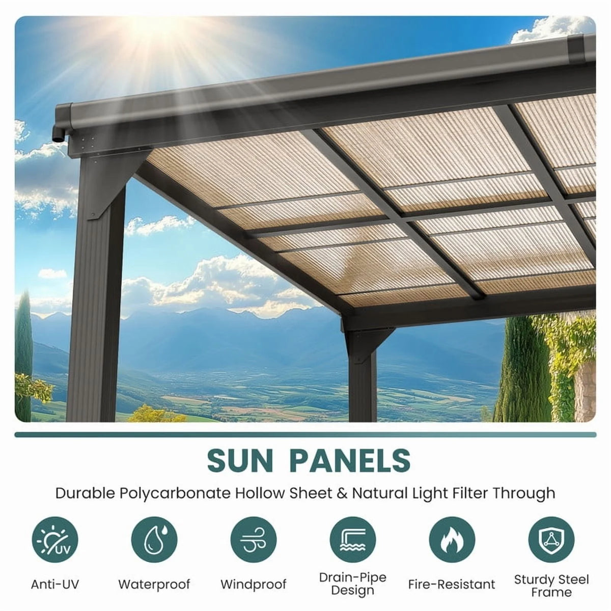 10 ft.10 ft. Hardtop Outdoor Gazebo Pergola Aluminum Framed with Sloping Pitched Roof for Garden, Patio