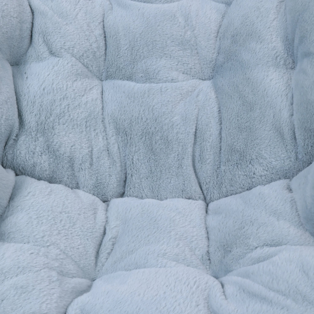 Emma + Oliver Oversized Faux Fur Folding Saucer Chair for Dorm, Bedroom, Black Faux Fur/Black Frame