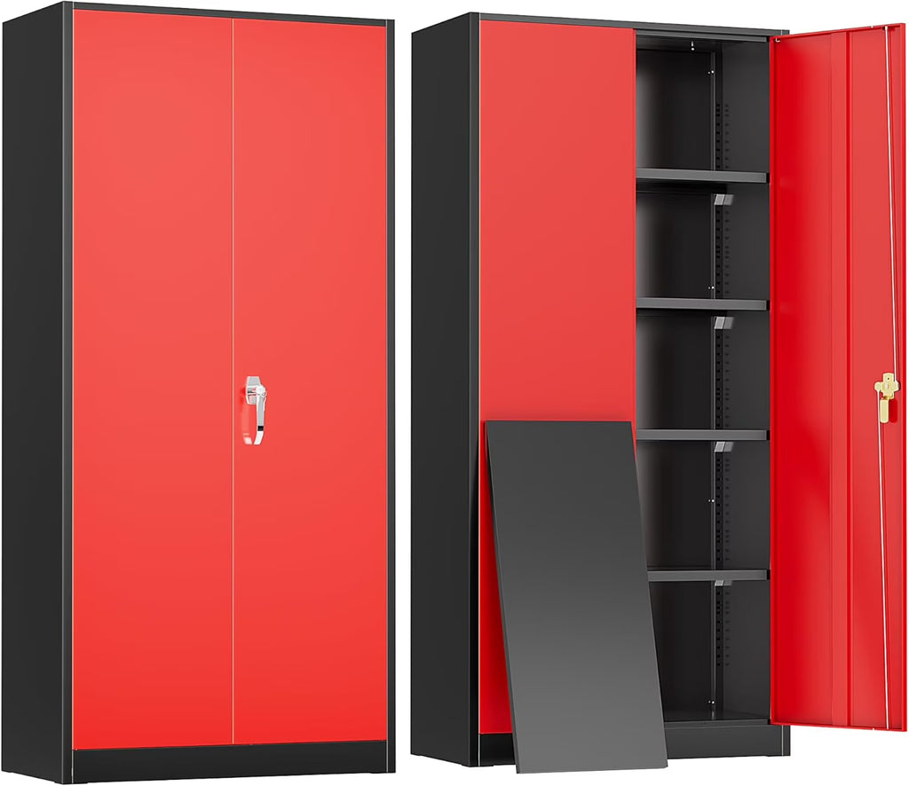 SOLAURA 72 inches Tall Metal Garage Storage Cabinets, Lockable Steel Storage Cabinet with Doors and Adjustable Shelves for Office, Home, Shops, Garage, Assembly Required, Black