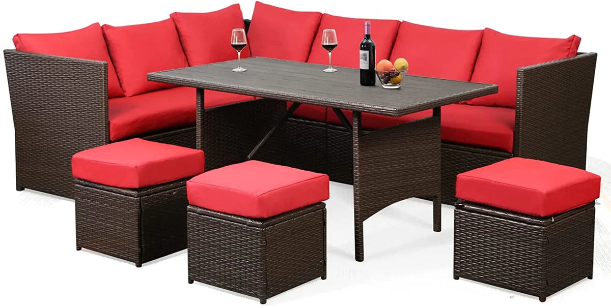 Danrelax 7-Piece Patio Conversation Set, Outdoor Sectional Sofa, PE Rattan Wicker Furniture, Steel Frame, Gray