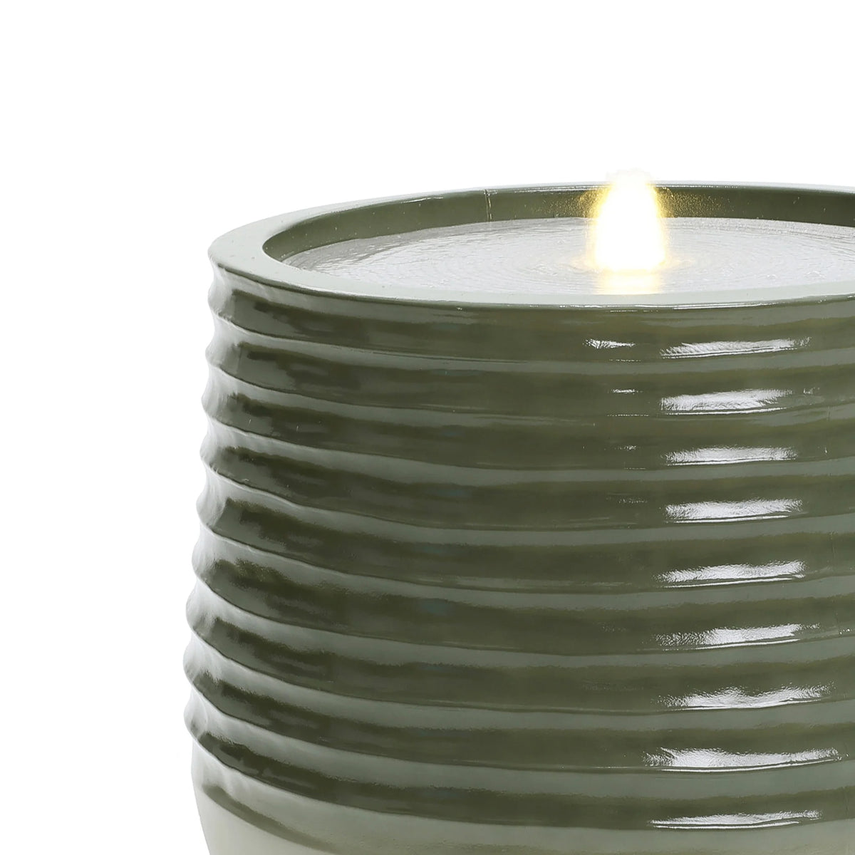 LuxenHome 20" Resin Lighted Garden Bubbling Water Fountain with Emerald Ribbed Top and Ivory Bottom