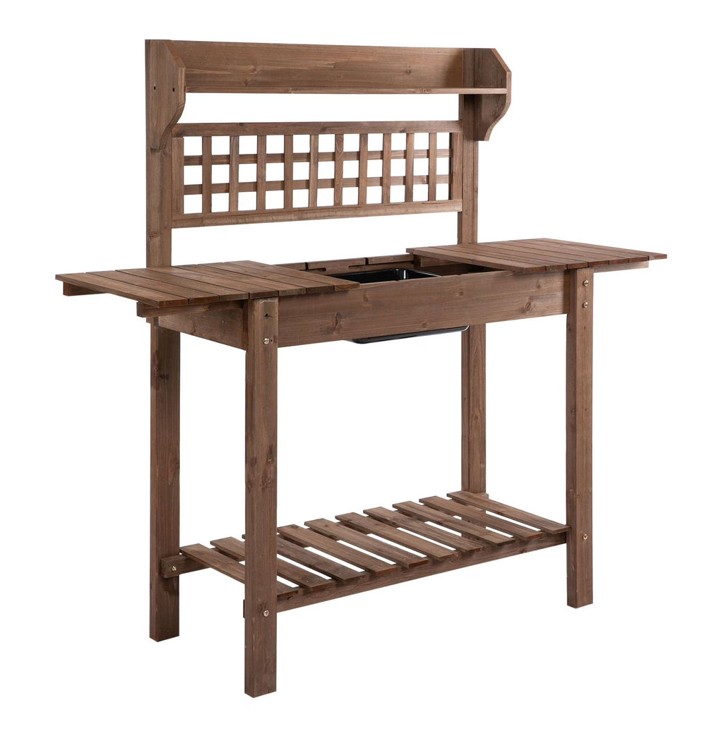 Wooden Potting Station with Storage & Sliding Tabletop - Garden Work Bench for Outdoor Planting - Durable Fir Wood - 39.25" x 17.75" x 55"
