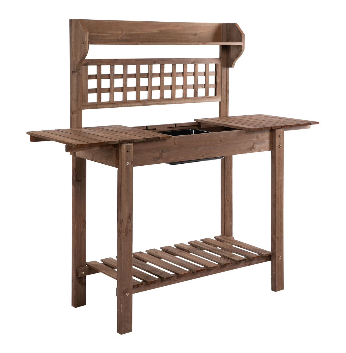 Wooden Potting Station with Storage & Sliding Tabletop - Garden Work Bench for Outdoor Planting - Durable Fir Wood - 39.25" x 17.75" x 55"