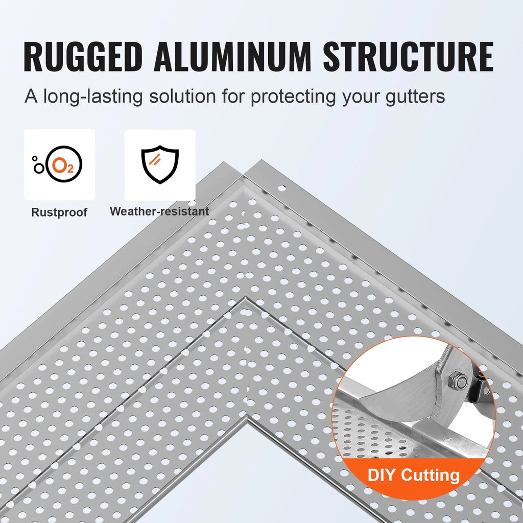 VEVOR Gutter Guard, 5 inch Width, Aluminum Leaf Filter DIY Gutter Cover, 52 PCS 208 ft Total Length, 0.157'' Hole Diameter & 0.02'' Thick Raptor Gutter Guards Fits Any Roof or Gutter Type