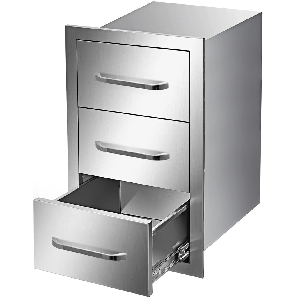 Outdoor Kitchen Drawers 16" W x 21.5" H x 18" D, Flush Mount Triple Access BBQ Drawers with Stainless Steel Handle, BBQ Island Drawers for Outdoor Kitchens or BBQ Island Patio Grill Station