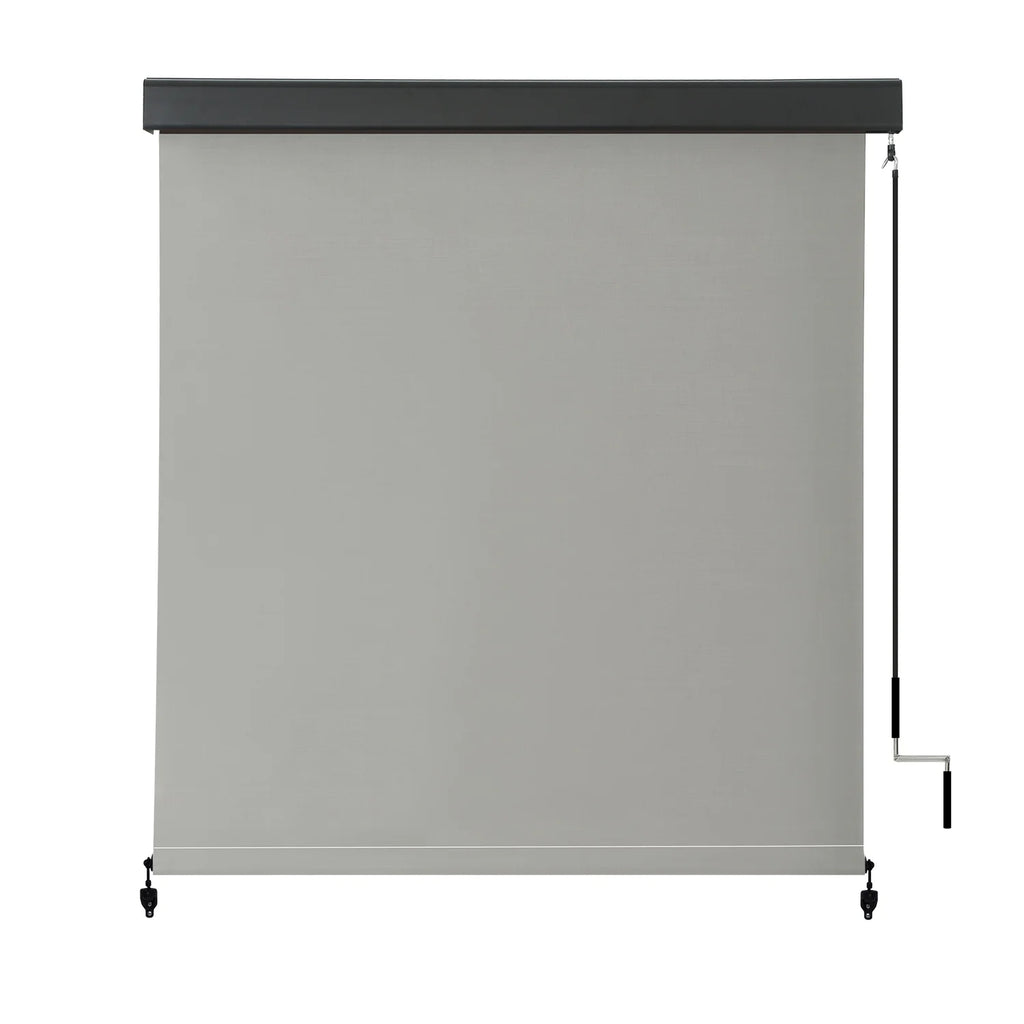 Vicllax 7'Wx8'H Outdoor Roller Shades Blinds for Patio Porch Crank Operation Solar Fabric, Light Gray