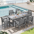 SERWALL Outdoor HDPE Dining Table Set, 7-Piece Outdoor Dining Table Sets with Umbrella Hole, Grey