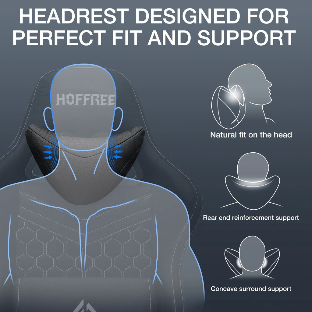 Hoffree Gaming Chair with Massage Fabric Office Chair with footrest for Adults, Ergonomic Gamer Chair with Headrest and Lumbar Support for Office Gaming, 440 LBS