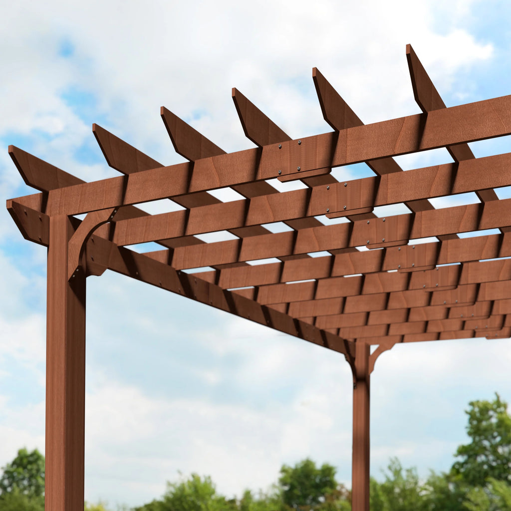 VEIKOUS 12'x10' Cedar Wood Pergola w/ Flat Roof and Ground Stakes for Outdoor Patio, Garden, Deck