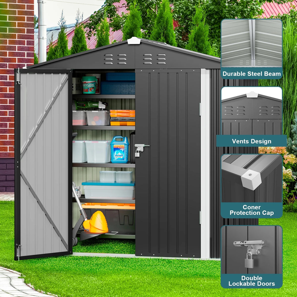Lockable Lofka 6x4 ft Shed&Outdoor Storage Clearance  - All-Weather Resistant Garden Shed , Grey