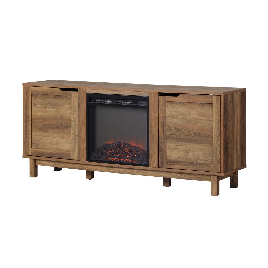 Walker Edison Transitional 2-Door Fireplace TV Stand for TVs up to 65, Reclaimed Barnwood