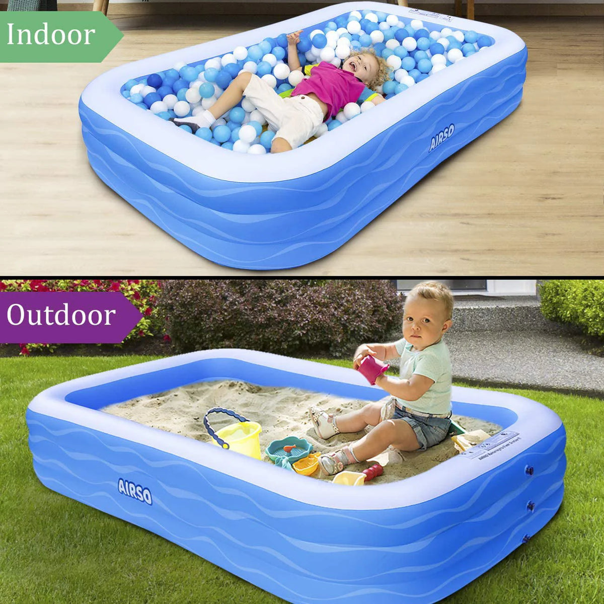 Airso Inflatable Swimming Pool Family Full-Sized Inflatable Pools 118" x 72" x 22" Thickened Family Lounge Pool for Toddlers, Kids & Adults Oversized Kiddie Pool Outdoor Blow Up Pool for Backyard, Garden