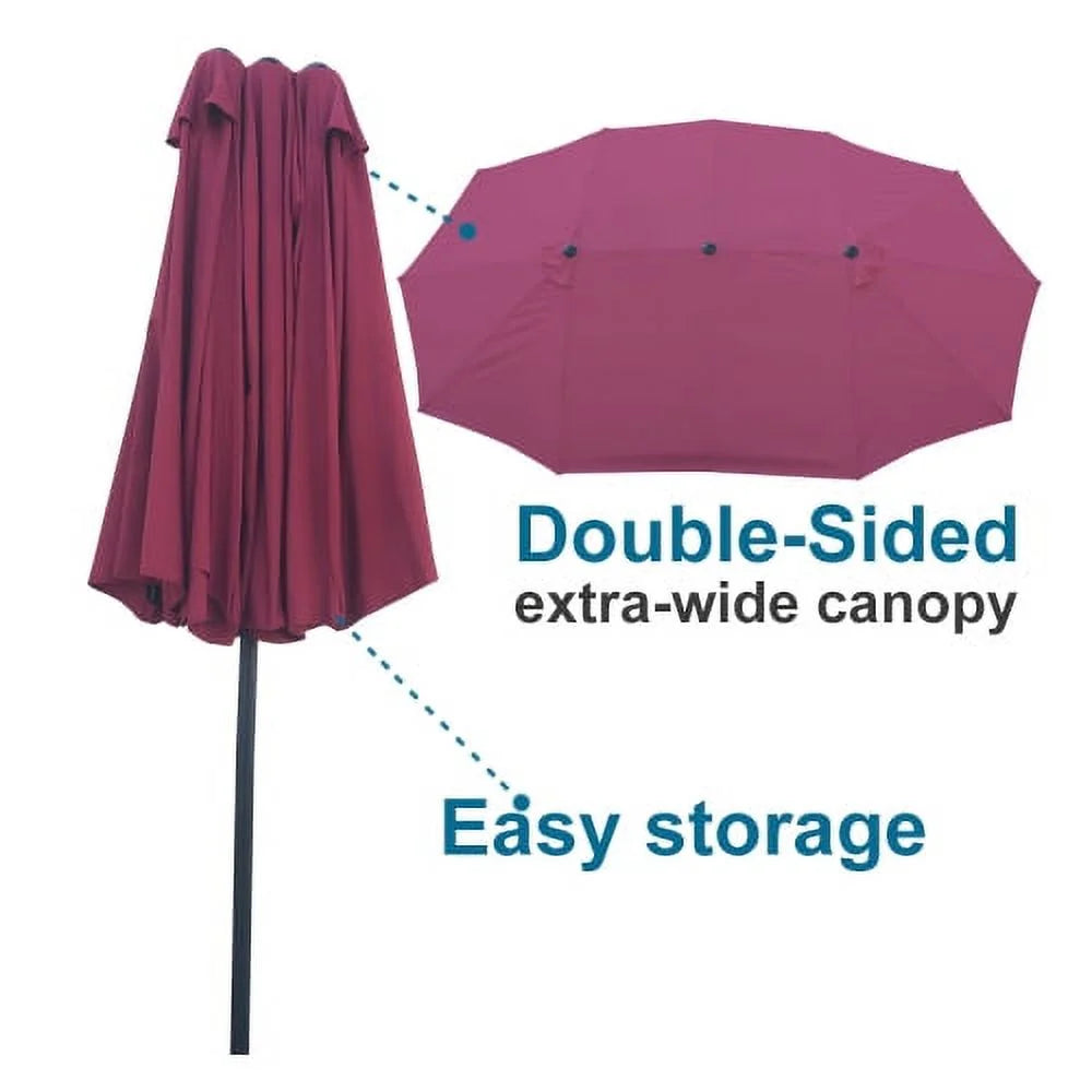 15x9Ft Rectangular Double-Sided Patio Umbrella,Market Table Canopy Waterproof Twin Umbrella with Wind Vents,Garden Extra Large Umbrella with Crank Handle,for Garden Deck Backyard Pool Outside Deck