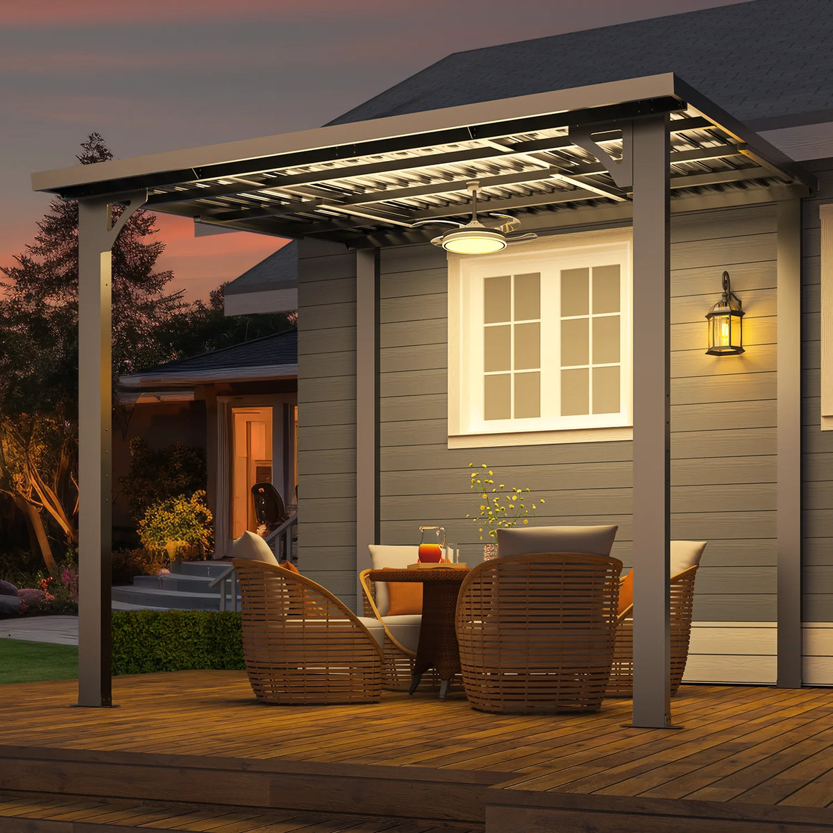 AECOJOY 10' x 12' Hardtop Gazebo, Heavy Duty Outdoor Gazebo with Galvanized Steel Sloping Roof, All Weatherproof Metal Gazebo Featuring Vertical Stripes for Patio, Backyard, and Lawns