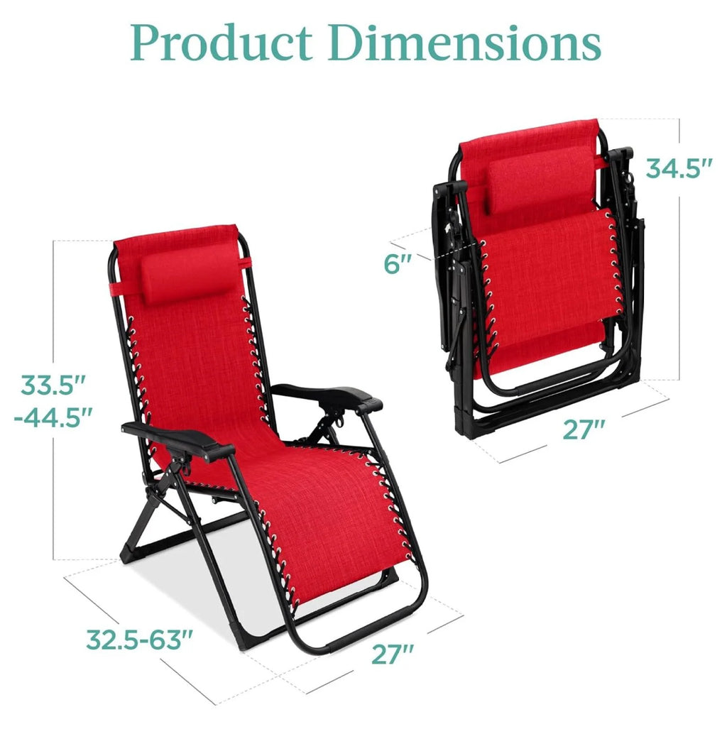 Oversized Chair, Folding Outdoor Patio Recliner, XL Anti Gravity Lounger w/Removable Cushion, Cup Holder, Side Tray, 350lb Capacity - Taupe