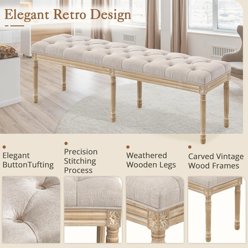 Dycanpo 44'' End of Bed Bench, Vintage Upholstered Bench for Entryway, Wheat