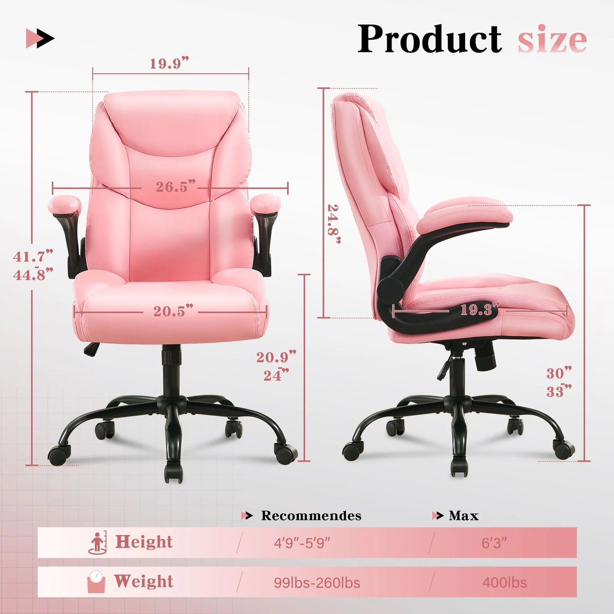 JONPONY Big and Tall Office Chair Wide Seat Ergonomic Computer Desk Chair High Back Executive Leather Chair Adjustable Task Chair Lumbar Back Support 8 Hours Heavy Duty Design,Black