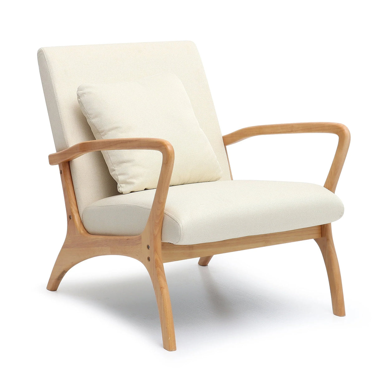 July's Song Mid-Century Modern Accent Chair,Living Room Linen Read Arm Chairs with Cushion,Wood Frame Armchair for Bedroom,Beige