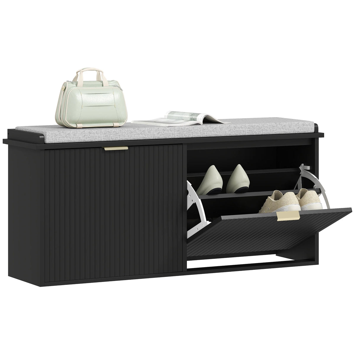 HOMCOM Shoe Bench with Padded Seat Cushion and Flip-Drawer, Entryway Bench Holds up to 529lb, 40.9x10.2x18.7 Inches, Black