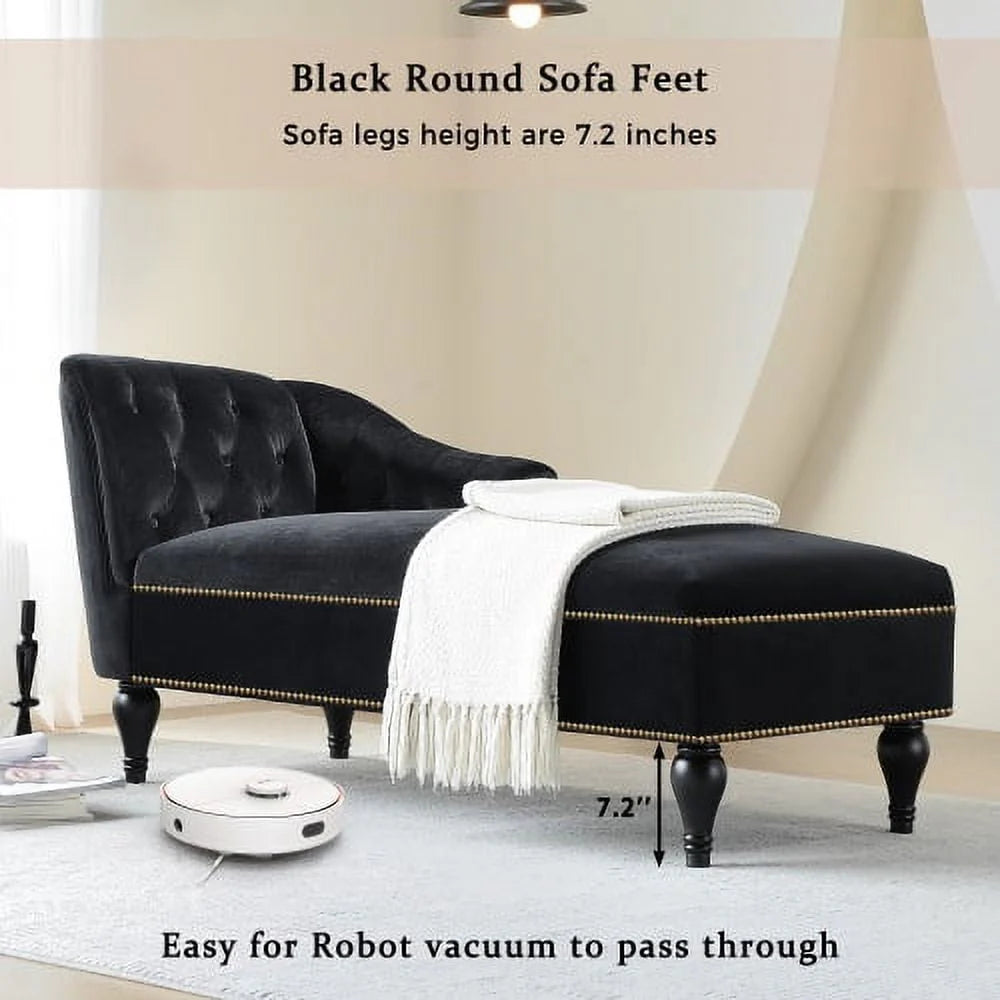 THINK 30,Velvet Chaise Lounge with Rolled Arm, 58” Upholstered Sofa Lounge Chair for Living Room Bedroom