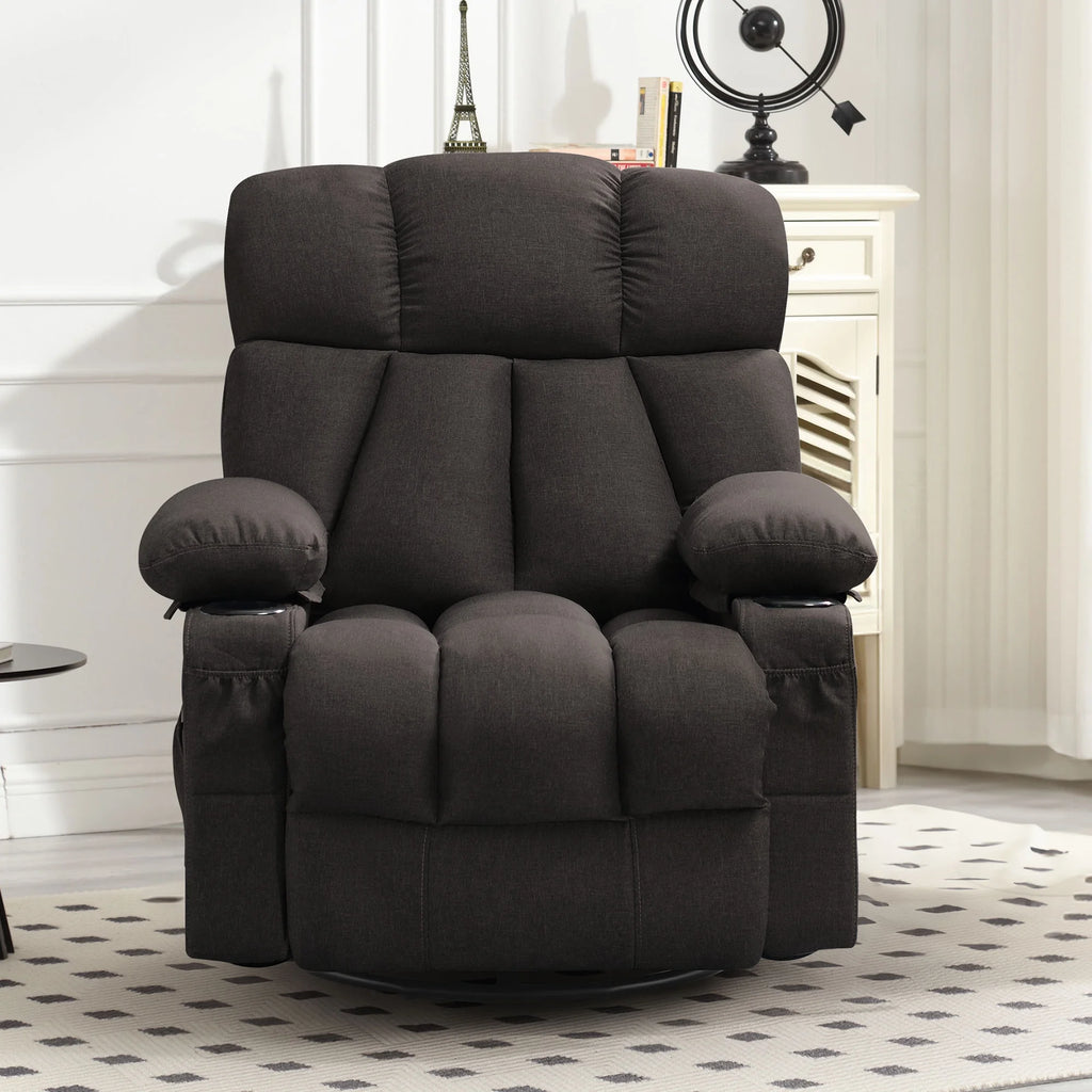 JONPONY Manual Recliner Chair with Heat Therapy and Massage Function, Heavy Duty Reclining Mechanism Massage Chair, Elderly Single Rocker Sofa with Cup Holders for Bedroom Home Theater,Grey