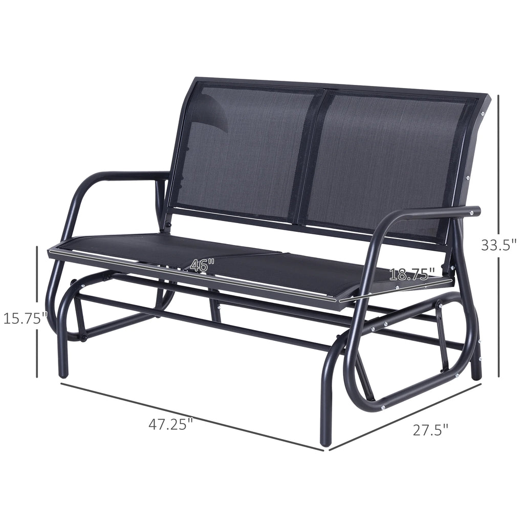Outsunny 2-Person Outdoor Glider Bench, Patio Double Swing Rocking Chair Loveseat w/Powder Coated Steel Frame for Backyard Garden Porch, Black