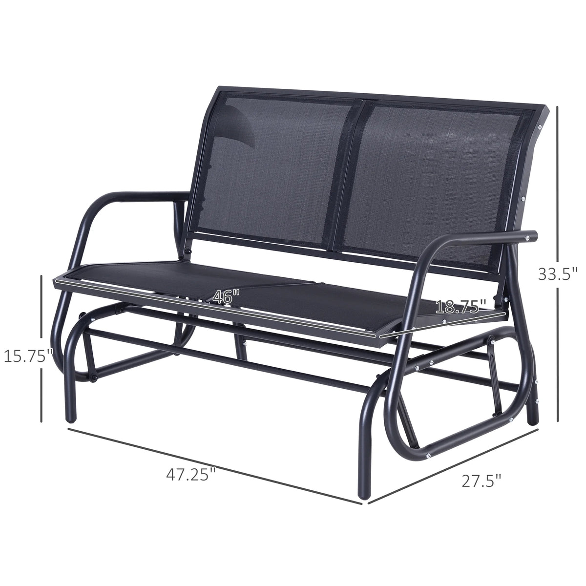 Outsunny 2-Person Outdoor Glider Bench, Patio Double Swing Rocking Chair Loveseat w/Powder Coated Steel Frame for Backyard Garden Porch, Black