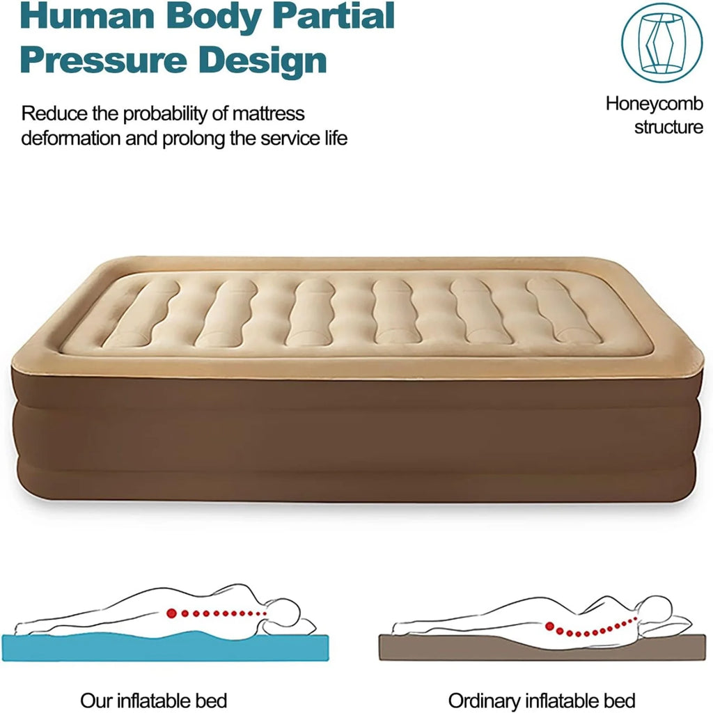 OUYI Inflatable Bed Double Leak-proof mattress with Electric Pump & Pillows Removable Backrest Multifunctional Foldable Air Sofa Guest Bed, 600lb Max(White, Queen Size)