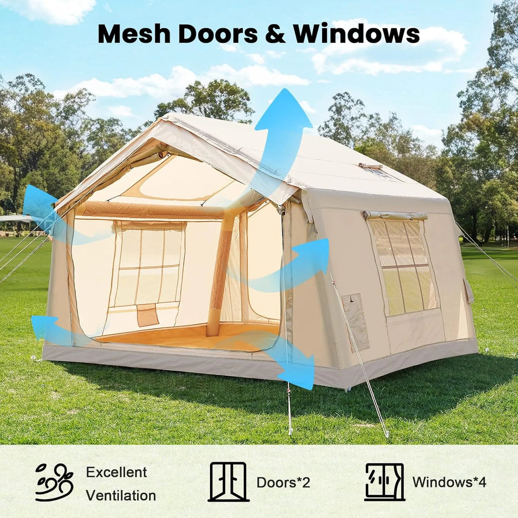 Inflatable Tents for Camping, Blow Up Tent with Canopy, Easy Setup Inflatable Camping Tent with Stove Jack, Waterproof Oxford Air Glamping Tents for Camping Adult 8-10 Person