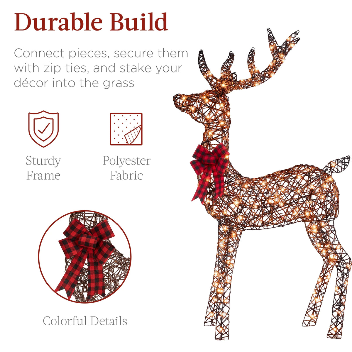 Best Choice Products 6.5ft 3-Piece Lighted Christmas Deer Set Outdoor Yard Decoration w/ 385 LED Lights, Stakes - Gold