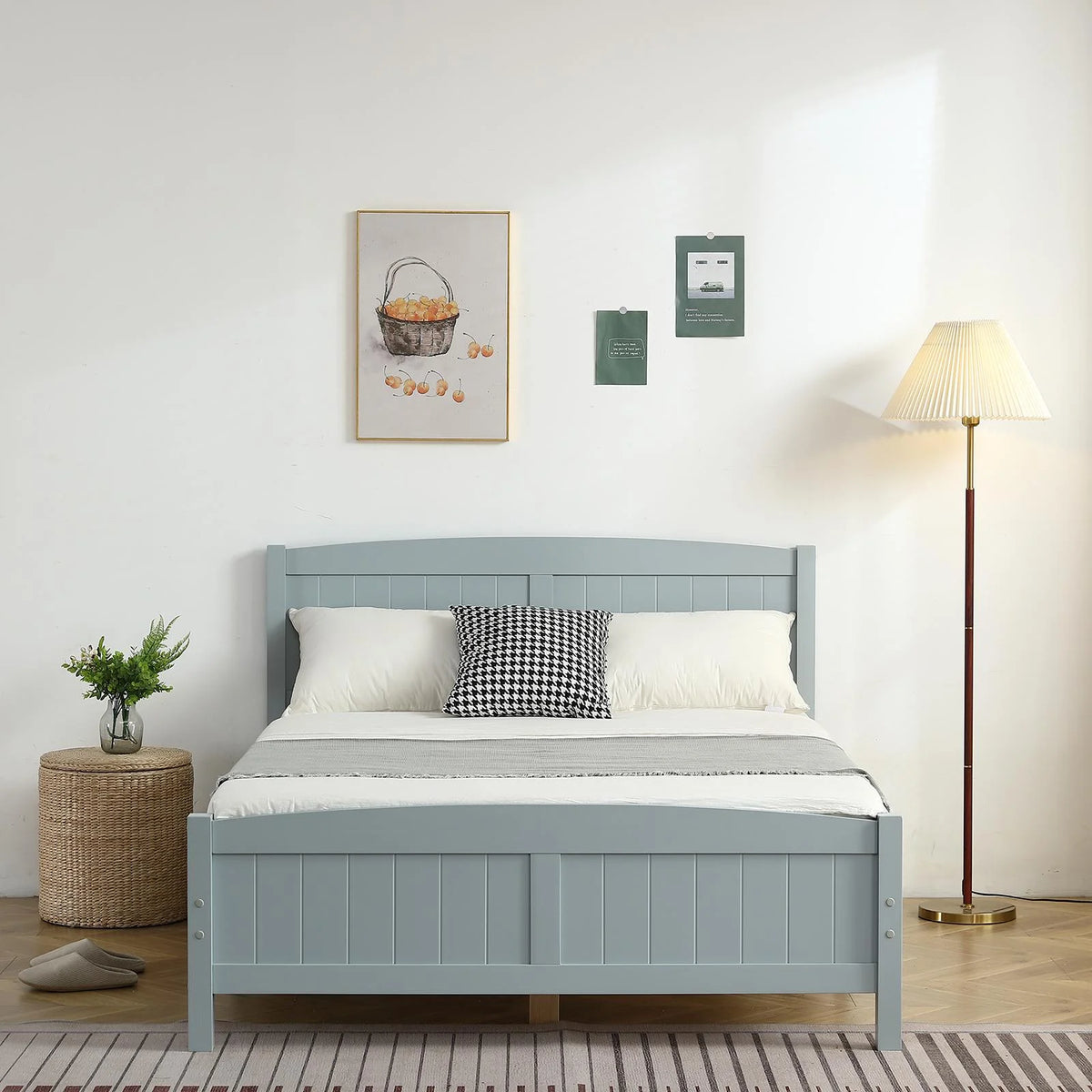 Ktaxon Deluxe Wood Platform Bed with Headboard, Teen Bed Gray,Twin