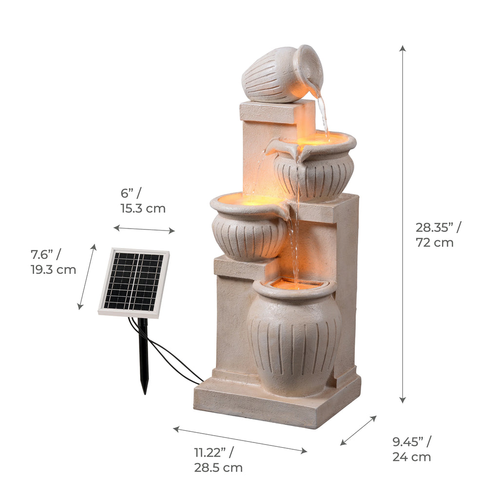 Teamson Home Outdoor Water Fountain with Lights 4-Tier Cascading Bowl Design with LED Light & Solar Pump, Solar-Powered Water Fountain Outdoor Garden, Yard, or Patio Dcor, Navy Blue