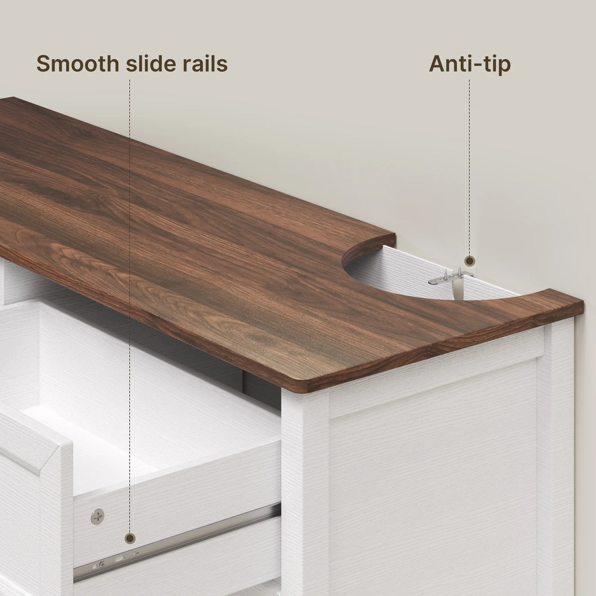 White Dresser, Lofka 6 Drawer Dresser for Bedroom, Chests of Drawers for Living Room, White Brown