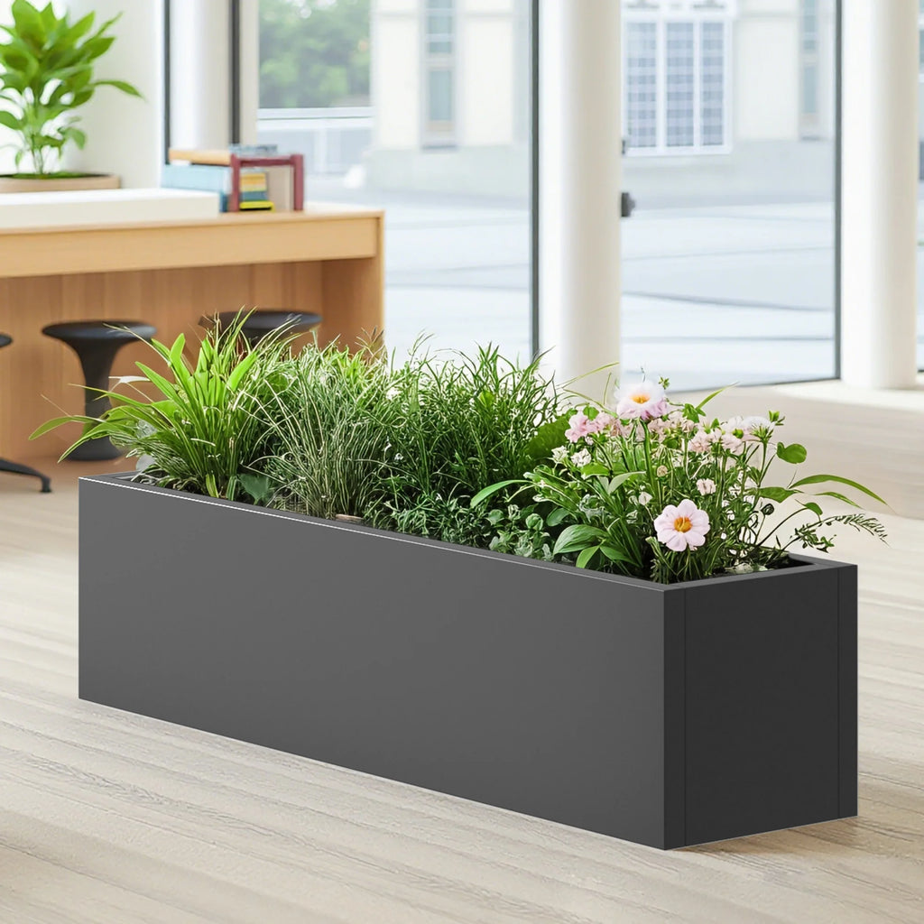 MAYEERTY 36*9*9" Gray Modern Large Rect Metal Planter Box with Drainage Hole for Outdoor Gardening & Balcony