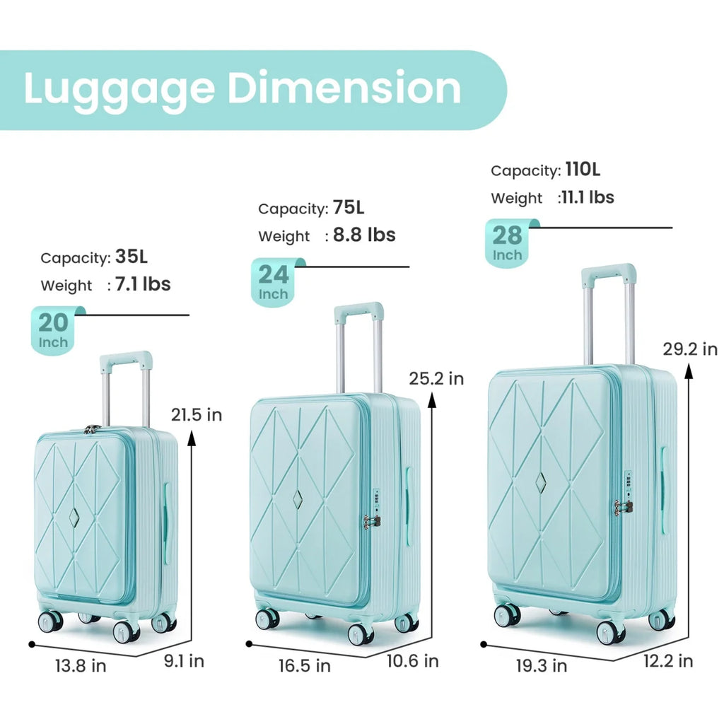 3 Piece luggage sets, Expandable Luggage 20/24/28 Inches with TSA Lock, PC Hardshell Luggage with Front Compartment, Airline Approved, Pink